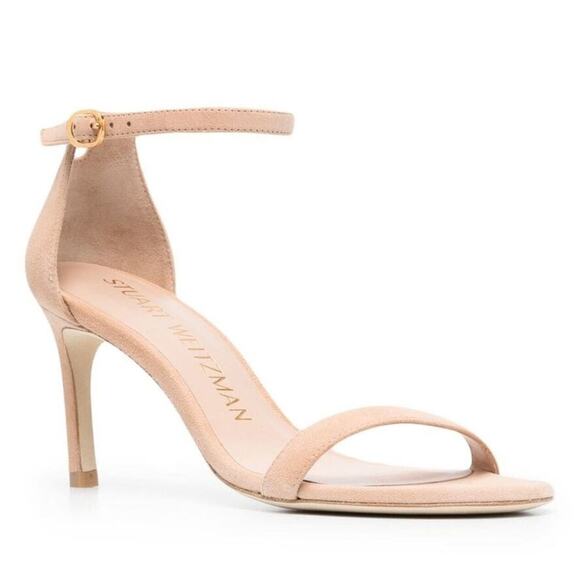 New Stuart Weitzman Nunaked Neutral Suede Classic Heel Sandals Size 10 - Picture 1 of 15